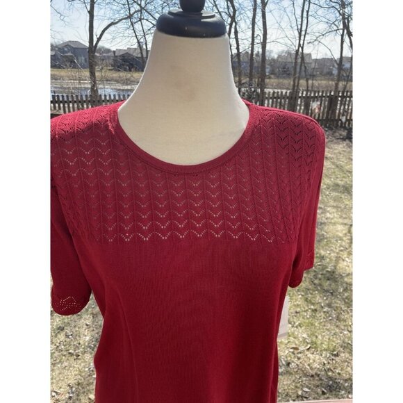 Alfred Dunner Womens Red Knit Top 1X With Lace Accents & Short Sleeves - Picture 2 of 9